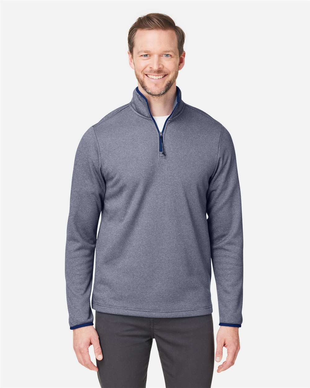 Core365 Men's Venture Heathered Stripe Quarter-Zip Pullover - CE73 Classic Navy- White