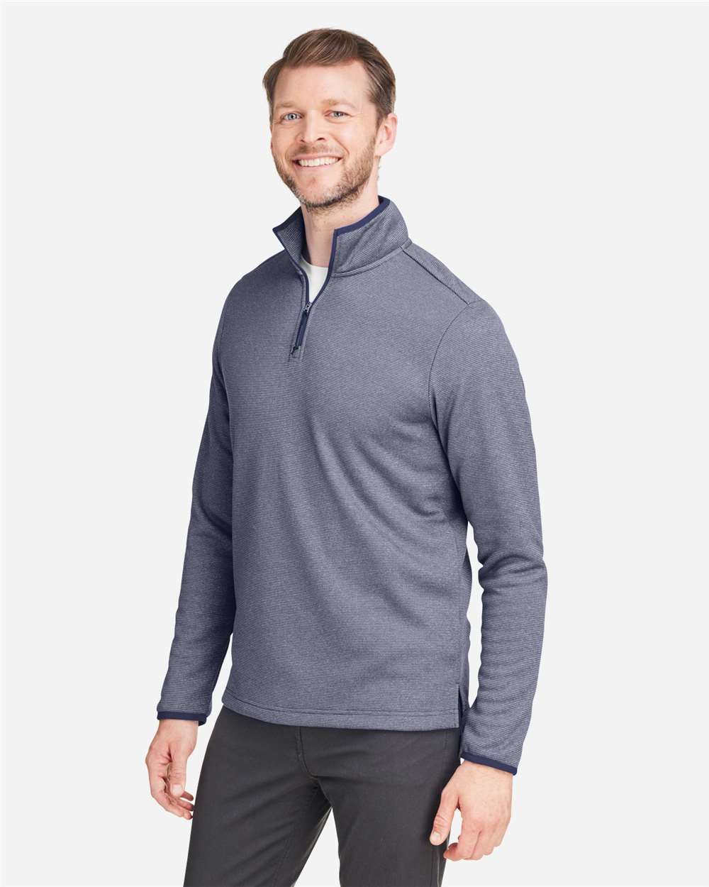 Core365 Men's Venture Heathered Stripe Quarter-Zip Pullover - CE73 Classic Navy- White