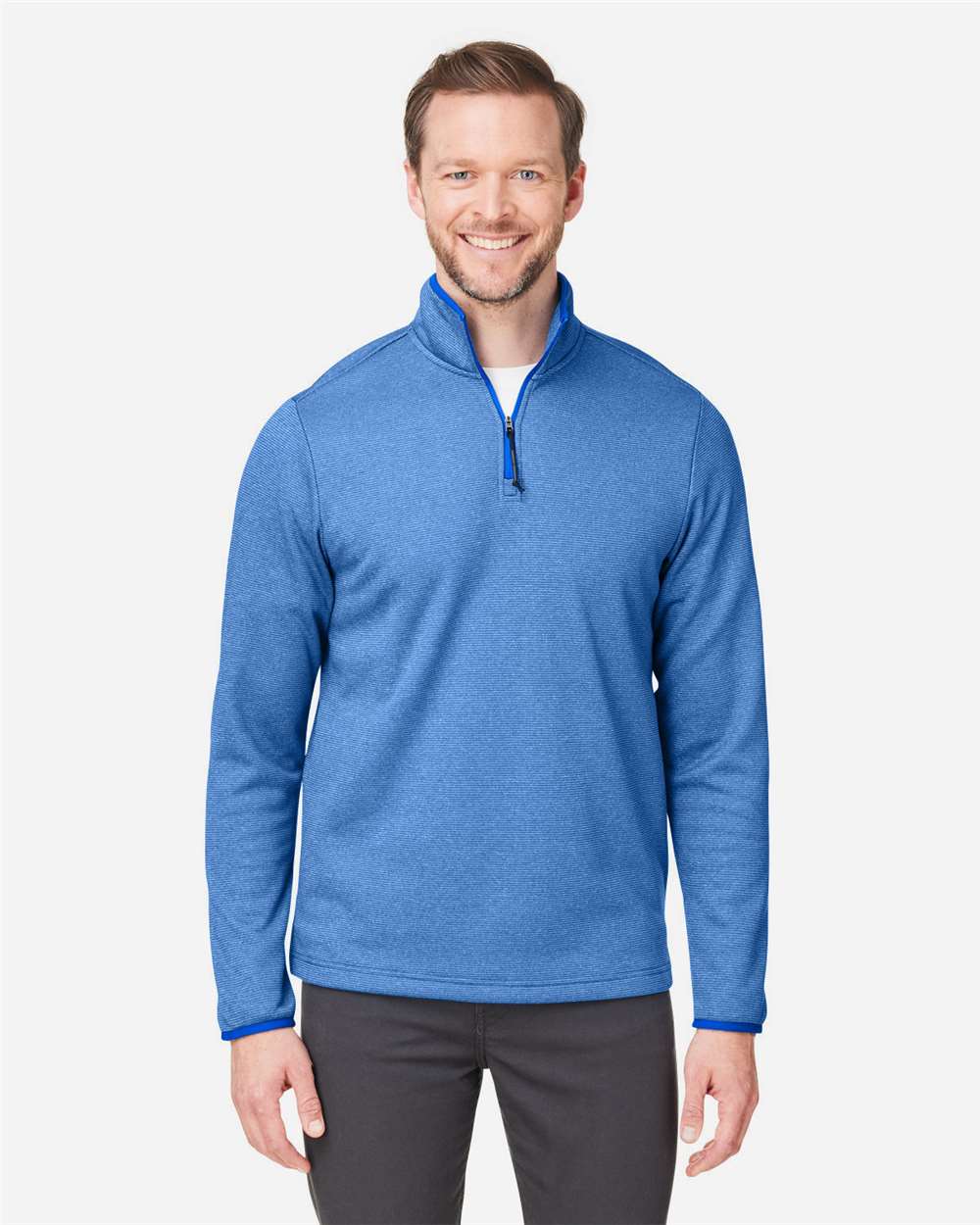 Core365 Men's Venture Heathered Stripe Quarter-Zip Pullover - CE73 True Royal- White
