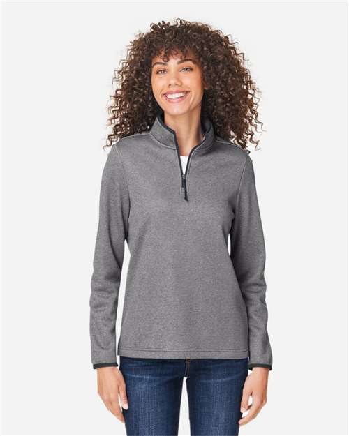 Core365 Women's Venture Heathered Stripe Quarter-Zip Pullover - CE73W Black- White