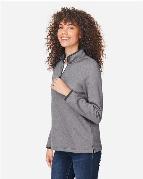 Core365 Women's Venture Heathered Stripe Quarter-Zip Pullover - CE73W Black- White