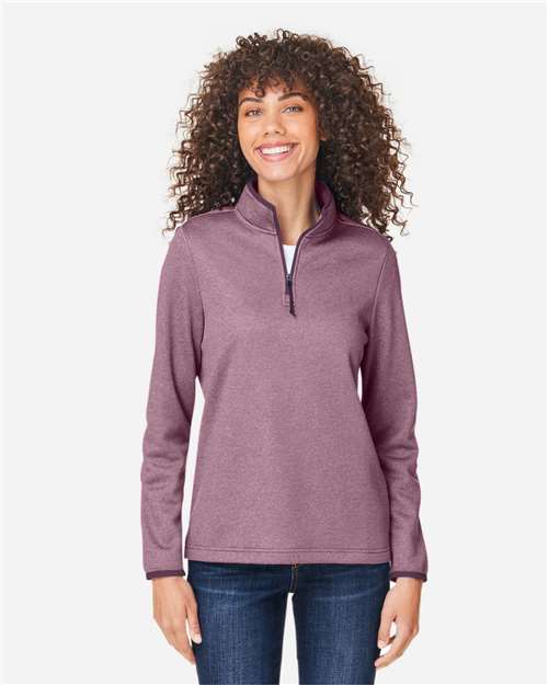 Core365 Women's Venture Heathered Stripe Quarter-Zip Pullover - CE73W Burgundy- White