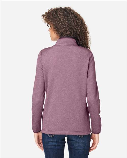 Core365 Women's Venture Heathered Stripe Quarter-Zip Pullover - CE73W Burgundy- White