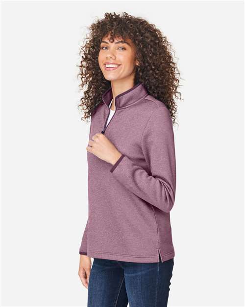 Core365 Women's Venture Heathered Stripe Quarter-Zip Pullover - CE73W Burgundy- White