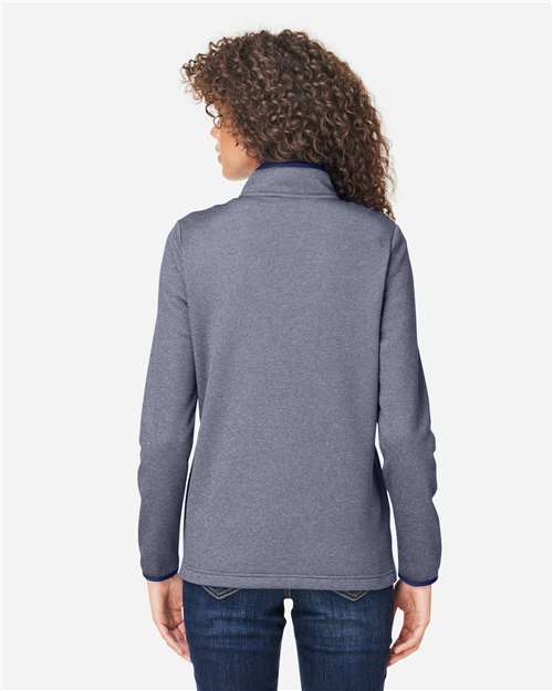 Core365 Women's Venture Heathered Stripe Quarter-Zip Pullover - CE73W Classic Navy- White
