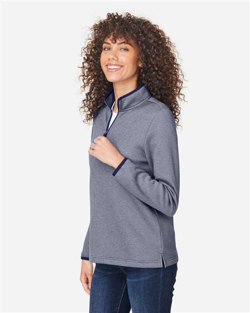 Core365 Women's Venture Heathered Stripe Quarter-Zip Pullover - CE73W Classic Navy- White