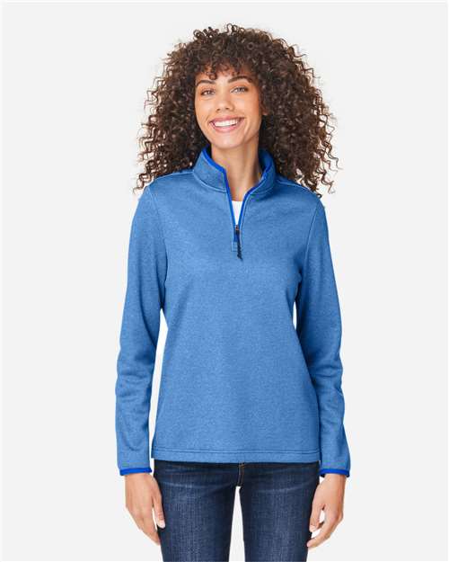 Core365 Women's Venture Heathered Stripe Quarter-Zip Pullover - CE73W True Royal- White
