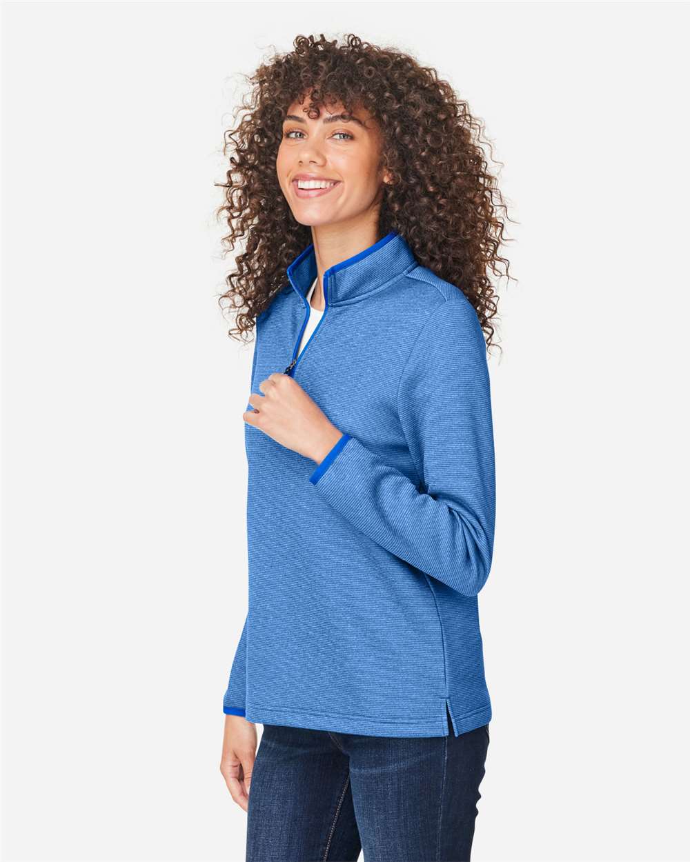 Core365 Women's Venture Heathered Stripe Quarter-Zip Pullover - CE73W True Royal- White