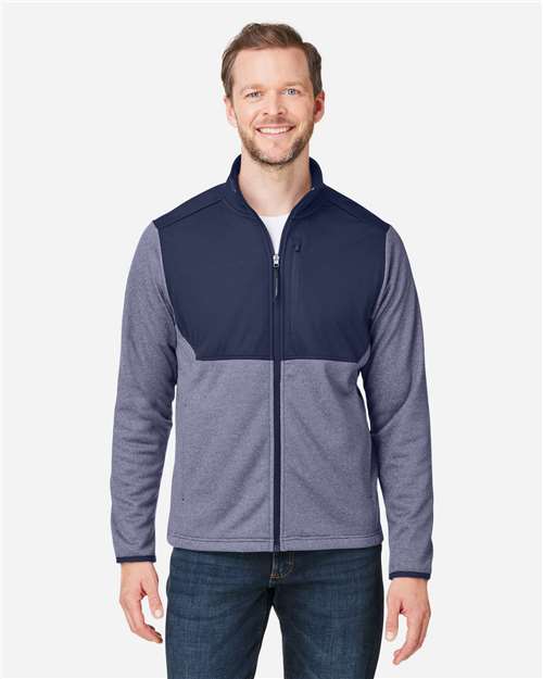 Core365 Men's Venture Heathered Stripe Hybrid Jacket - CE74 Classic Navy- White