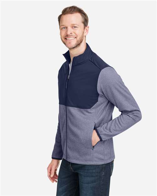 Core365 Men's Venture Heathered Stripe Hybrid Jacket - CE74 Classic Navy- White