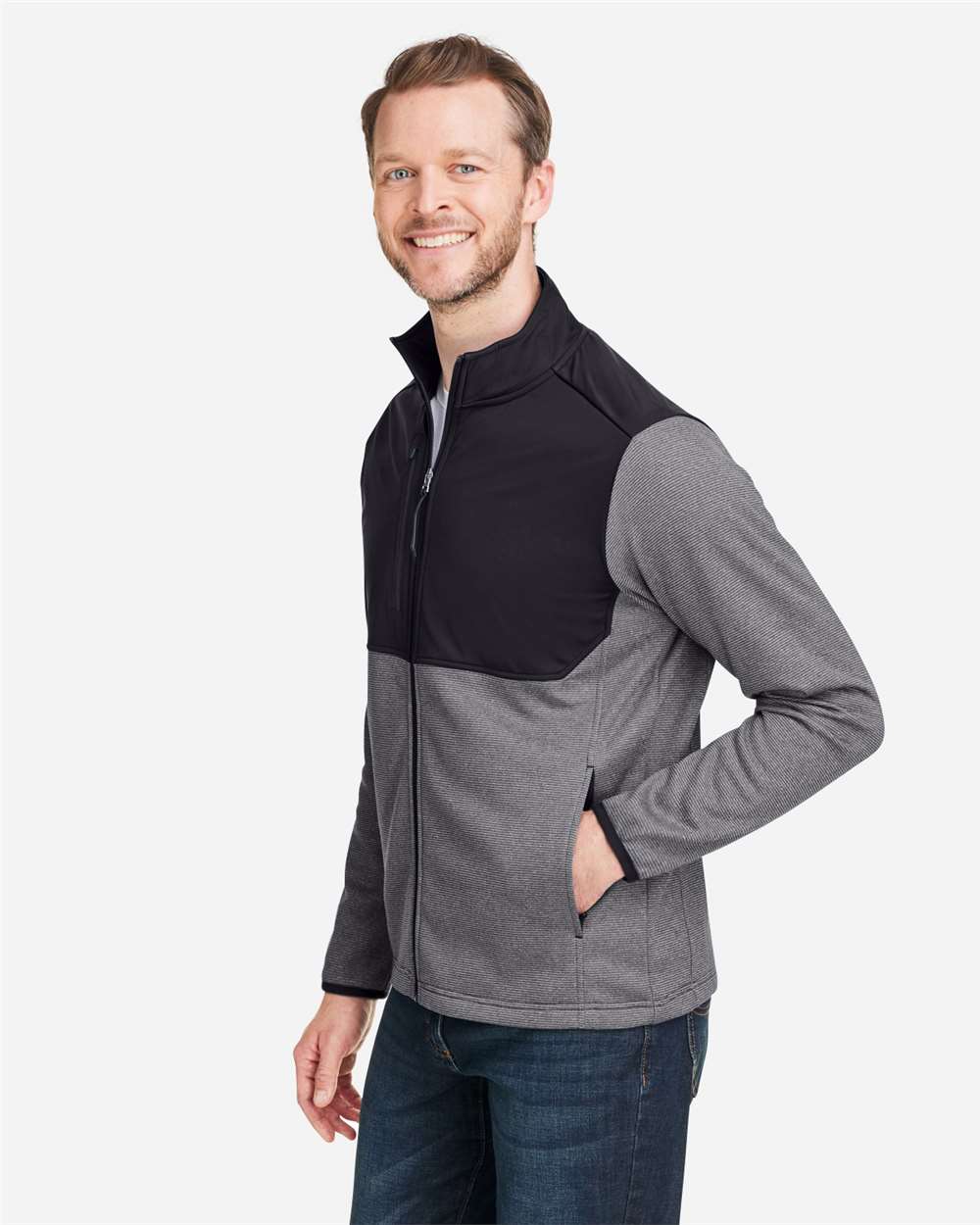Core365 Men's Venture Heathered Stripe Hybrid Jacket - CE74 Black- White