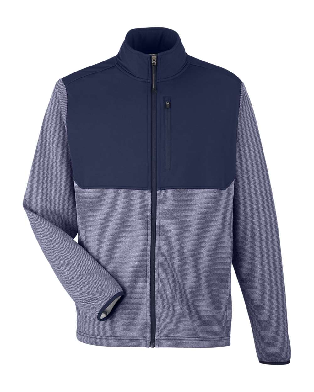 Core365 Men's Venture Heathered Stripe Hybrid Jacket - CE74 Classic Navy- White
