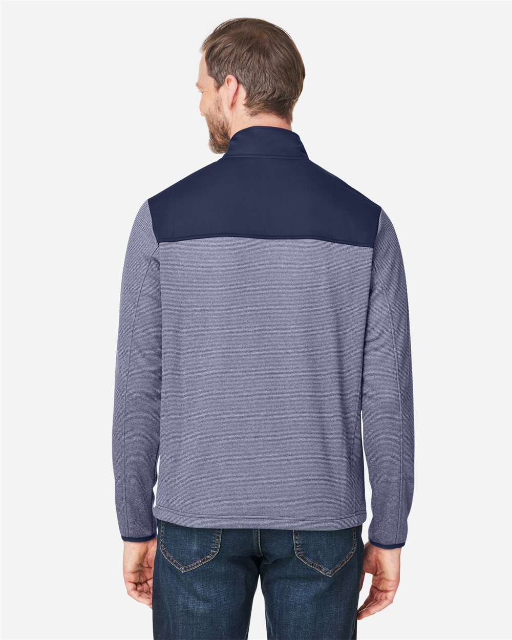 Core365 Men's Venture Heathered Stripe Hybrid Jacket - CE74 Classic Navy- White