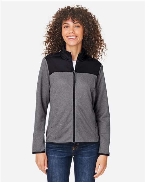 Core365 Women's Venture Heathered Stripe Hybrid Jacket - CE74W Black- White