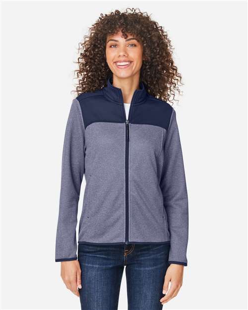 Core365 Women's Venture Heathered Stripe Hybrid Jacket - CE74W Classic Navy- White
