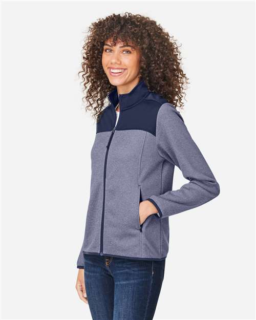 Core365 Women's Venture Heathered Stripe Hybrid Jacket - CE74W Classic Navy- White