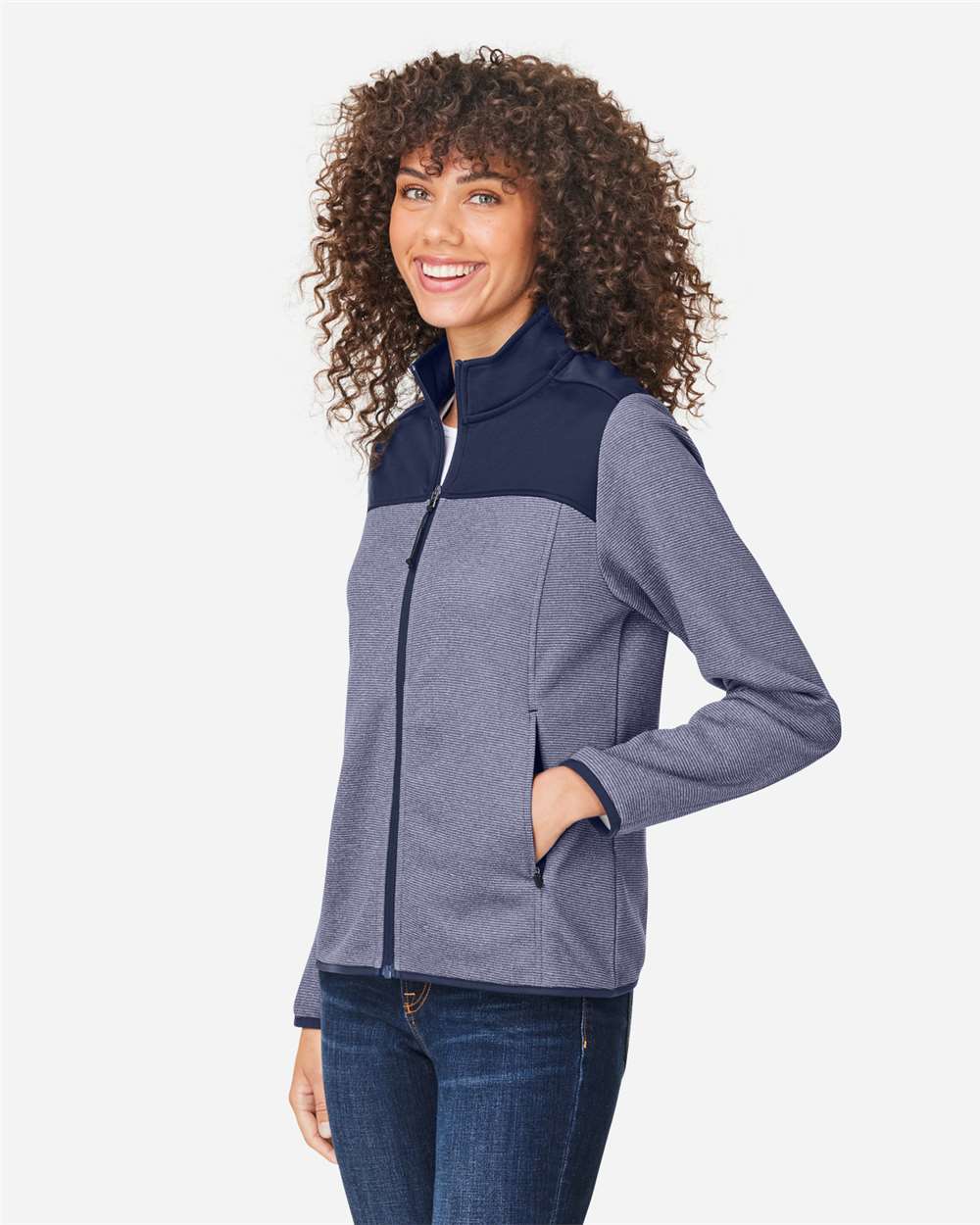 Core365 Women's Venture Heathered Stripe Hybrid Jacket - CE74W Classic Navy- White