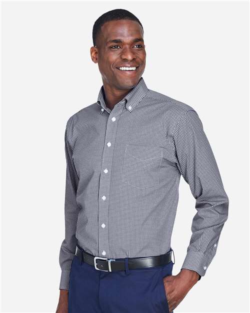 Devon & Jones Men's Crown Collection® Gingham Check Woven Dress Shirt - D640 Navy