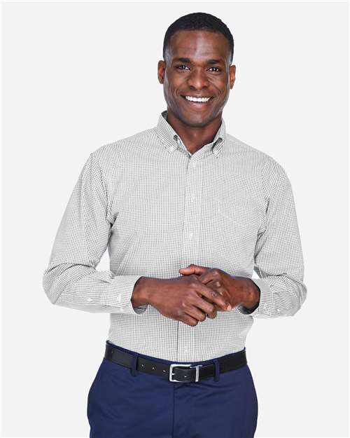 Devon & Jones Men's Crown Collection® Gingham Check Woven Dress Shirt - D640 Silver