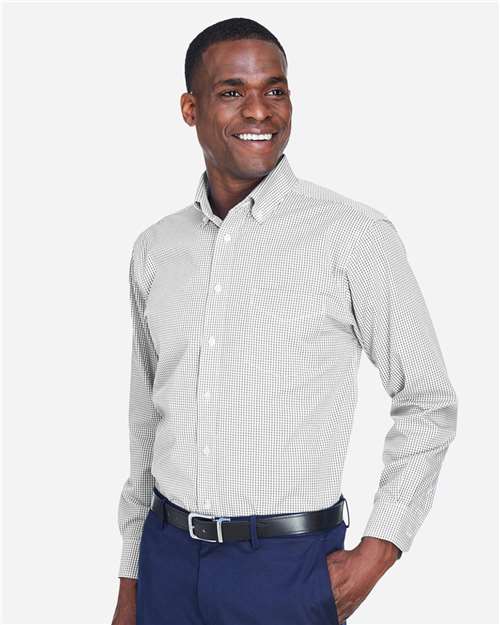 Devon & Jones Men's Crown Collection® Gingham Check Woven Dress Shirt - D640 Silver