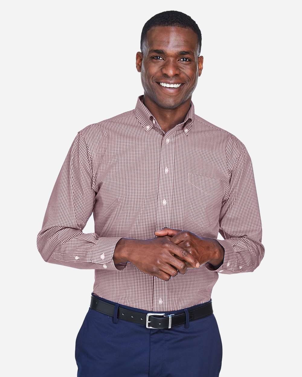 Devon & Jones Men's Crown Collection® Gingham Check Woven Dress Shirt - D640 Burgundy