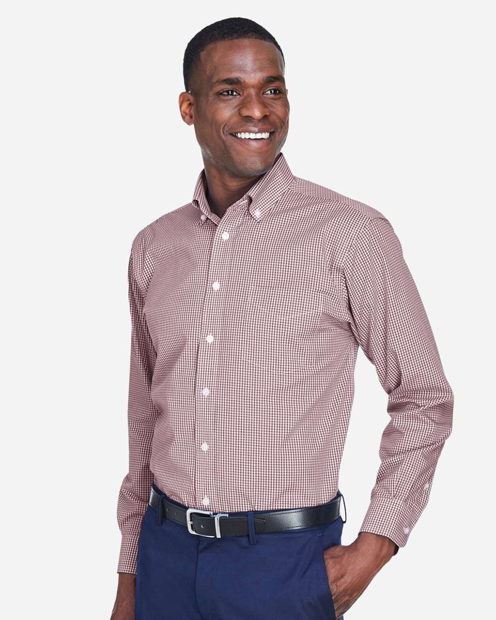 Devon & Jones Men's Crown Collection® Gingham Check Woven Dress Shirt - D640 Burgundy