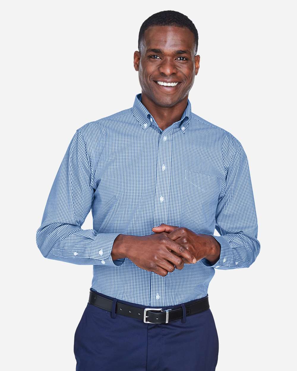 Devon & Jones Men's Crown Collection® Gingham Check Woven Dress Shirt - D640 French Blue