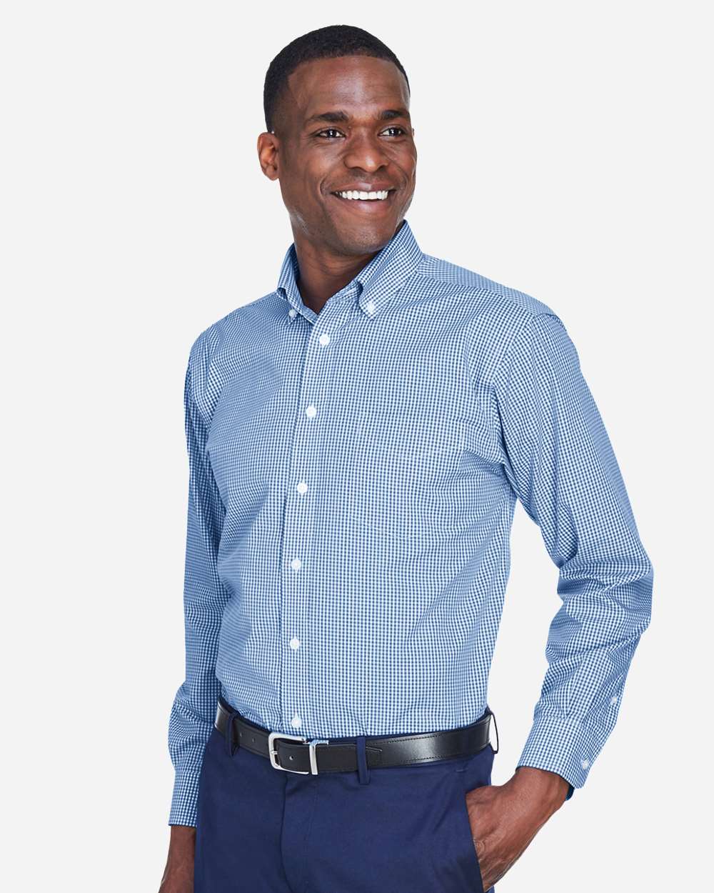 Devon & Jones Men's Crown Collection® Gingham Check Woven Dress Shirt - D640 French Blue