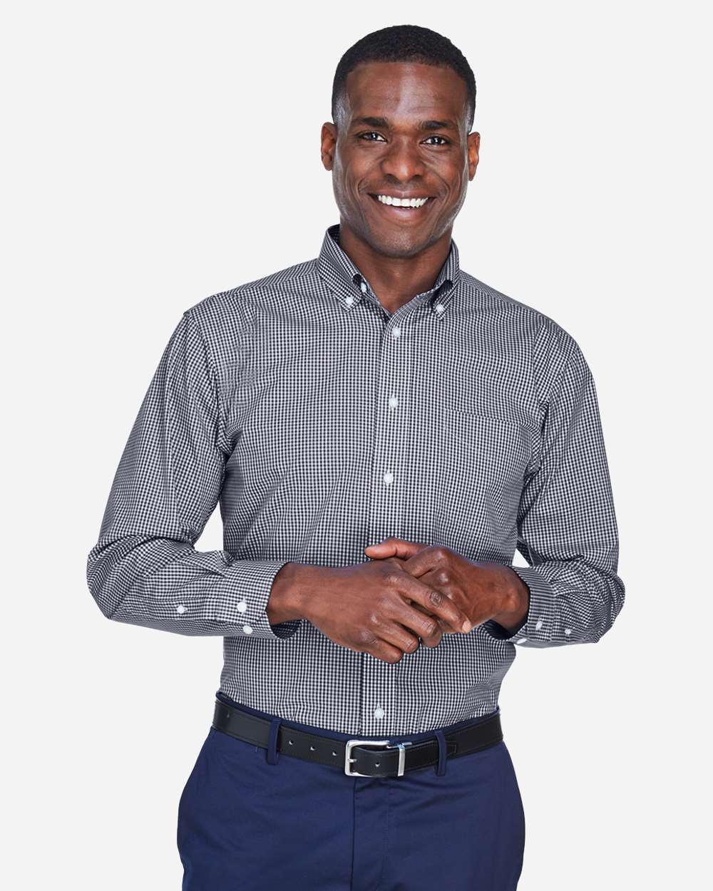Devon & Jones Men's Crown Collection® Gingham Check Woven Dress Shirt - D640 Navy