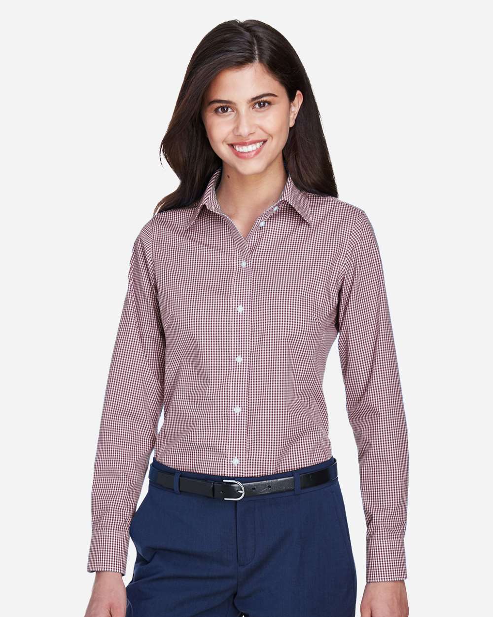 Devon & Jones Women's Crown Collection® Gingham Check Woven Dress Shirt - D640W Burgundy