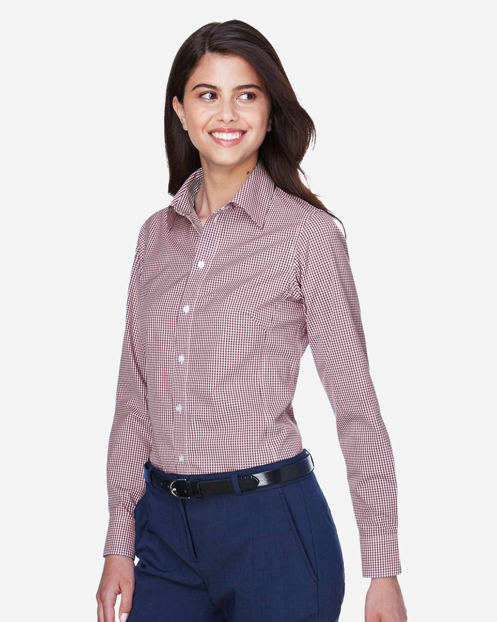 Devon & Jones Women's Crown Collection® Gingham Check Woven Dress Shirt - D640W Burgundy