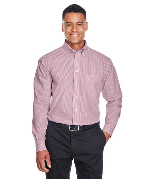 Devon & Jones Men's Crown Collection® Banker Stripe Woven Dress Shirt - D645 Burgundy