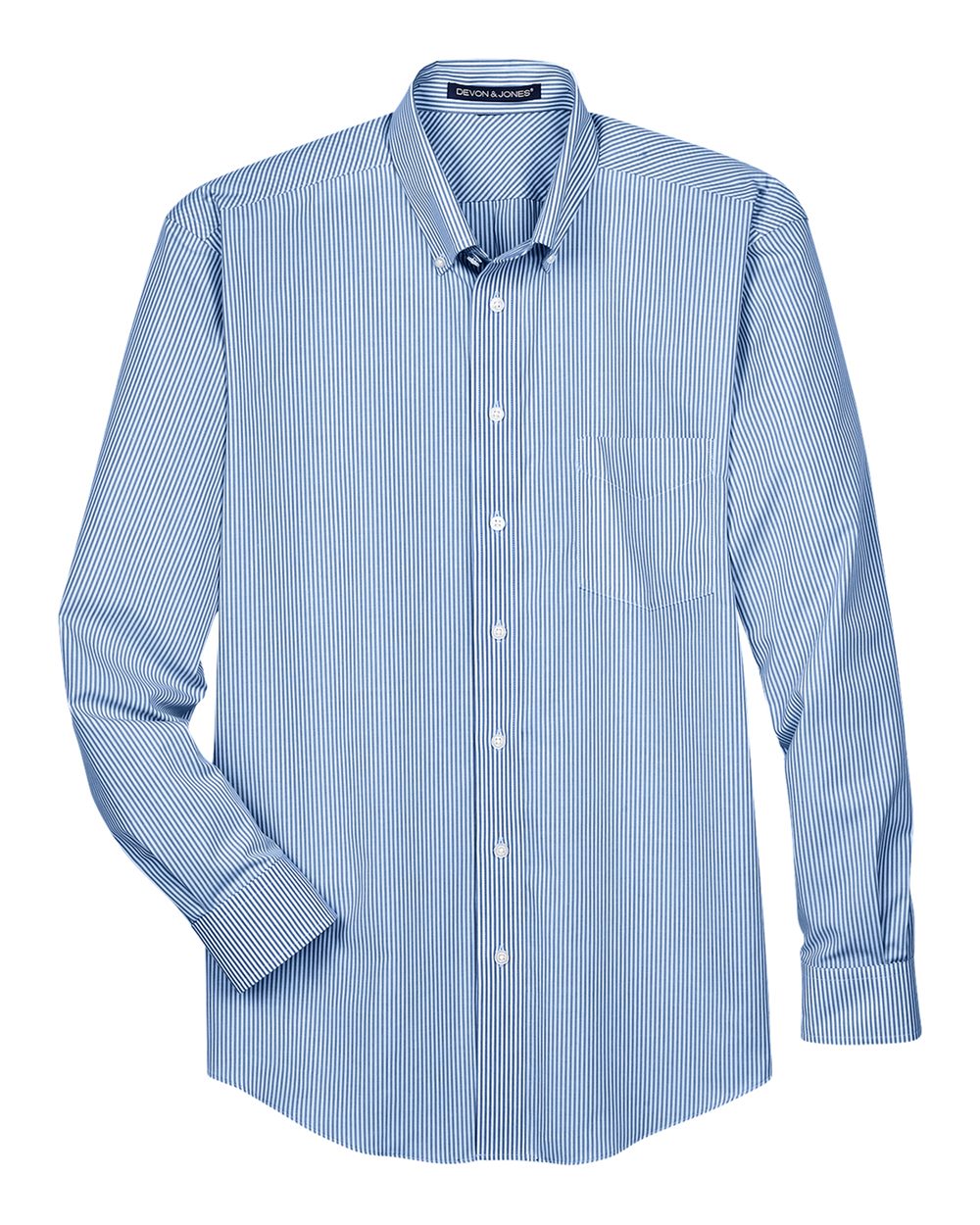 Devon & Jones Men's Crown Collection® Banker Stripe Woven Dress Shirt - D645 French Blue