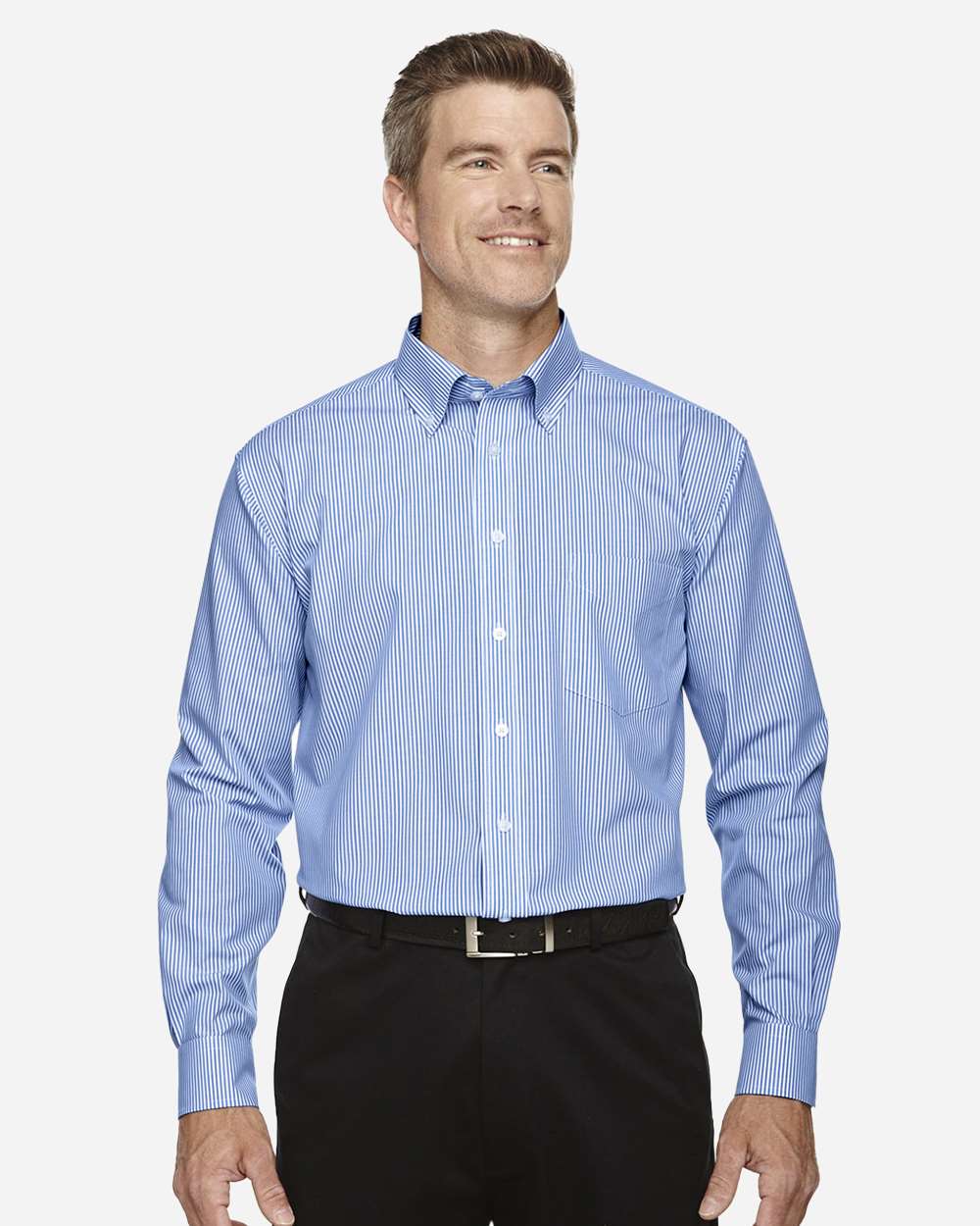 Devon & Jones Men's Crown Collection® Banker Stripe Woven Dress Shirt - D645 French Blue