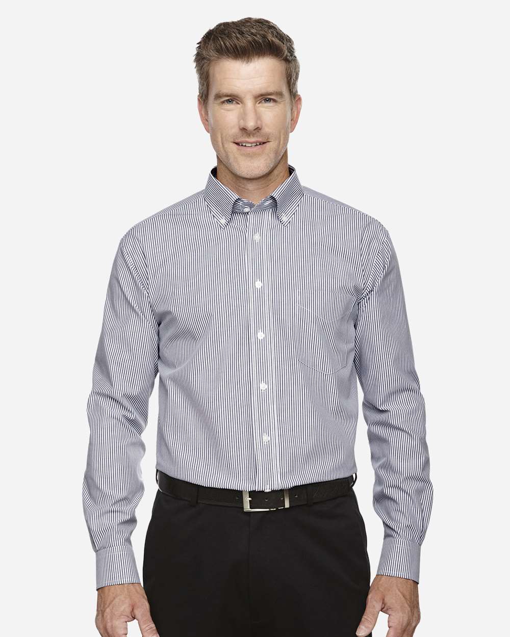 Devon & Jones Men's Crown Collection® Banker Stripe Woven Dress Shirt - D645 Navy