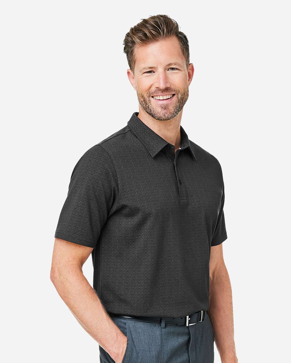 Devon & Jones Men's Crownlux Performance® Geo Polo - DG101 Black- Graphite
