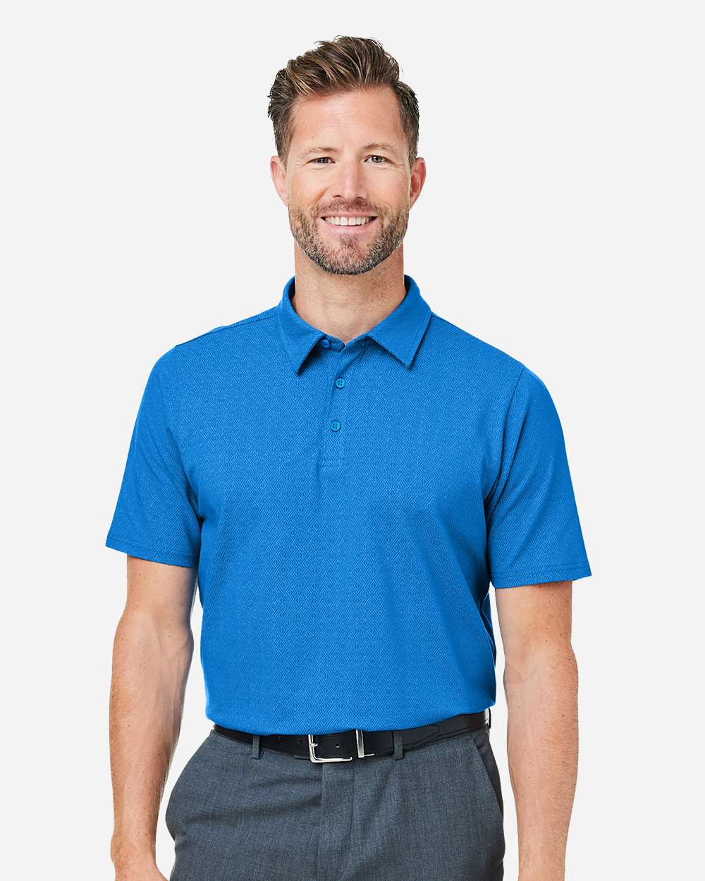 Devon & Jones Men's Crownlux Performance® Geo Polo - DG101 French Blue- Crystal Blue