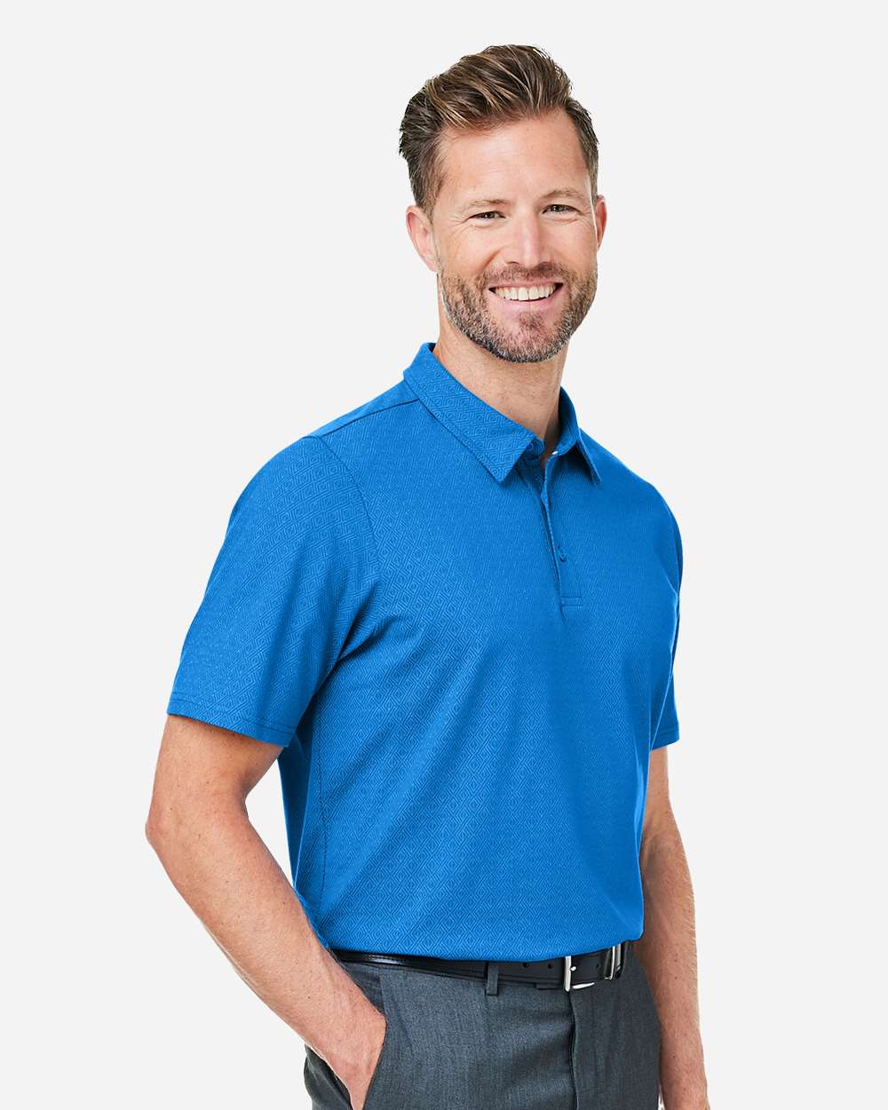 Devon & Jones Men's Crownlux Performance® Geo Polo - DG101 French Blue- Crystal Blue