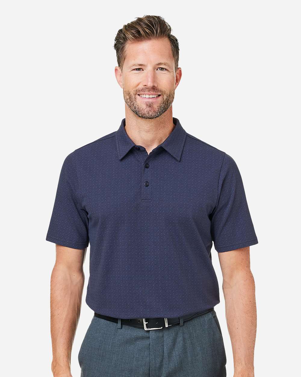 Devon & Jones Men's Crownlux Performance® Geo Polo - DG101 Navy- French Blue