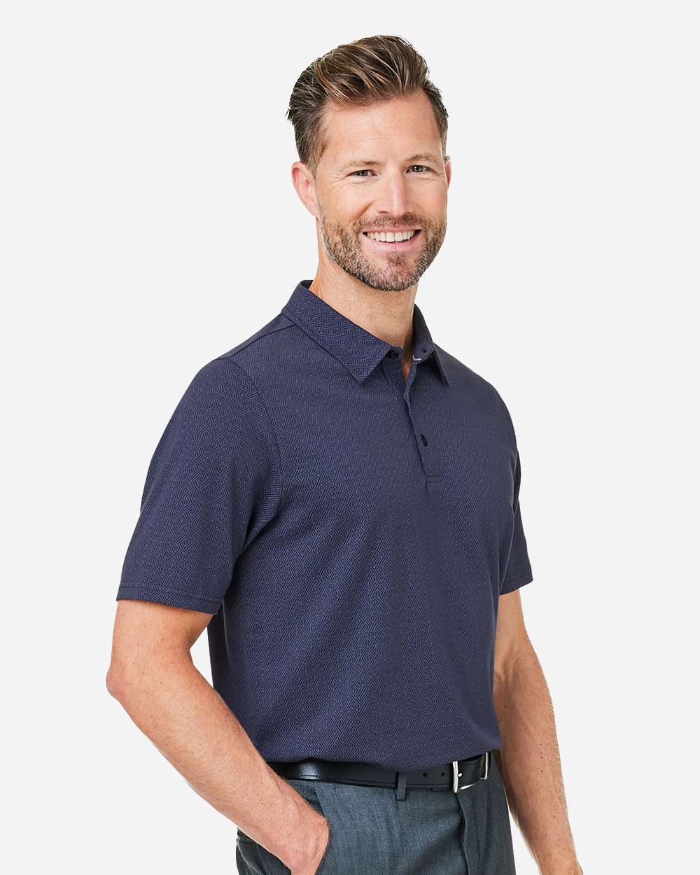 Devon & Jones Men's Crownlux Performance® Geo Polo - DG101 Navy- French Blue