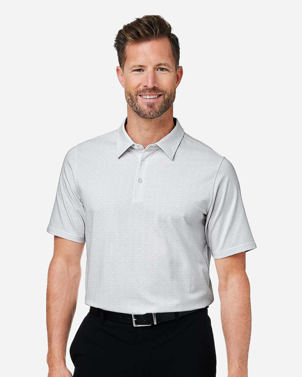 Devon & Jones Men's Crownlux Performance® Geo Polo - DG101 White- Silver