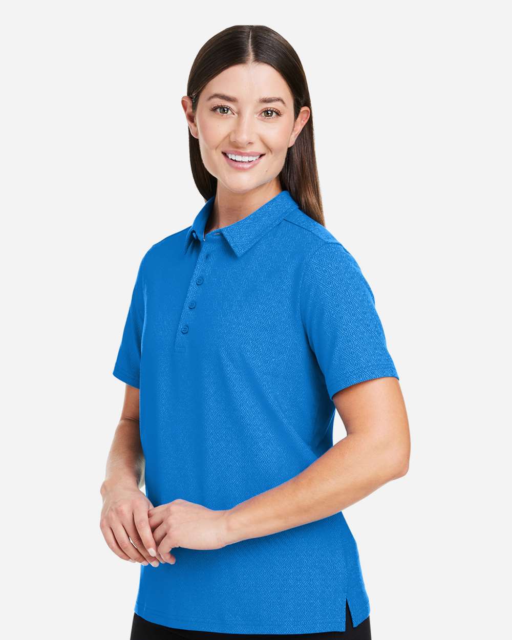 Devon & Jones Women's Crownlux Performance® Geo Polo - DG101W French Blue- Crystal Blue