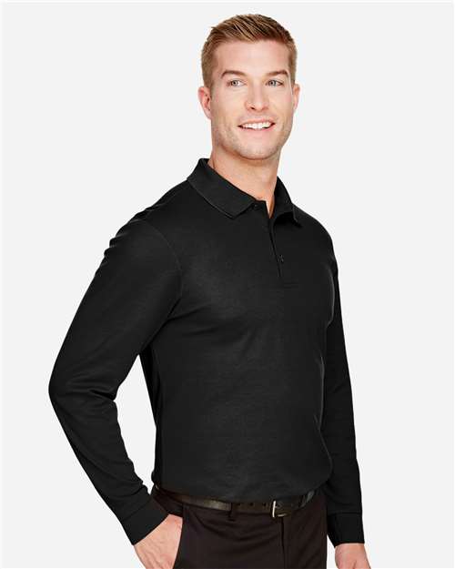 Devon & Jones Men's CrownLux Performance® Plaited Long Sleeve Polo - DG20L Black