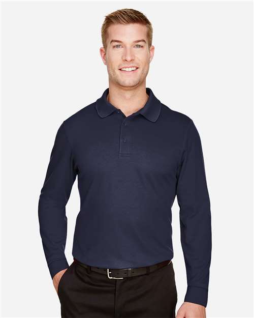 Devon & Jones Men's CrownLux Performance® Plaited Long Sleeve Polo - DG20L Navy