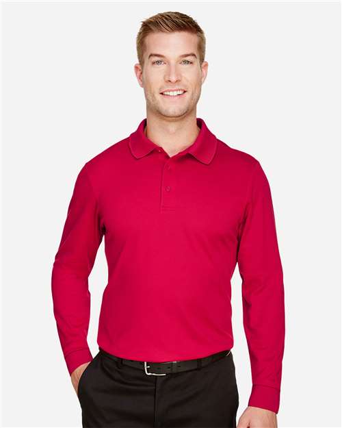 Devon & Jones Men's CrownLux Performance® Plaited Long Sleeve Polo - DG20L Red