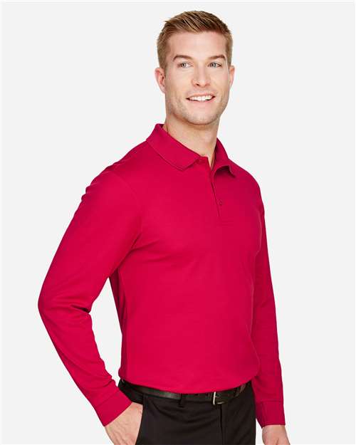 Devon & Jones Men's CrownLux Performance® Plaited Long Sleeve Polo - DG20L Red
