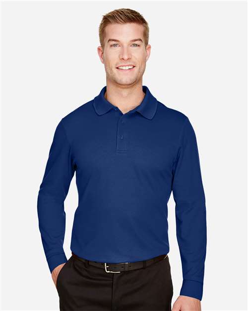 Devon & Jones Men's CrownLux Performance® Plaited Long Sleeve Polo - DG20L True Royal