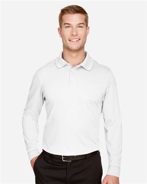 Devon & Jones Men's CrownLux Performance® Plaited Long Sleeve Polo - DG20L White