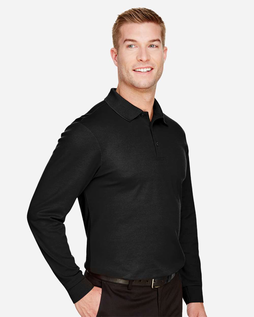 Devon & Jones Men's CrownLux Performance® Plaited Long Sleeve Polo - DG20L Black