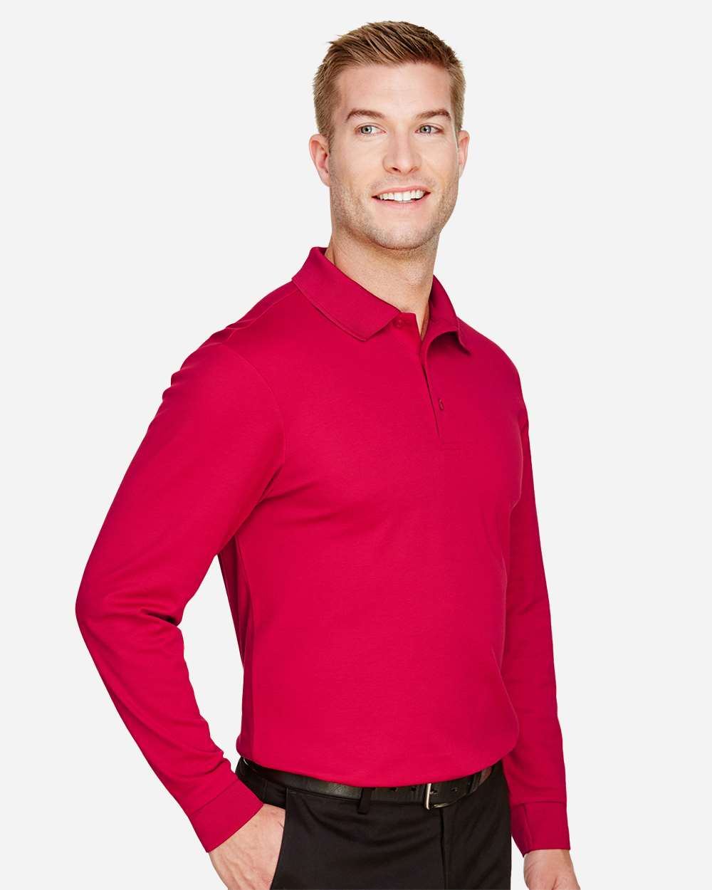 Devon & Jones Men's CrownLux Performance® Plaited Long Sleeve Polo - DG20L Red